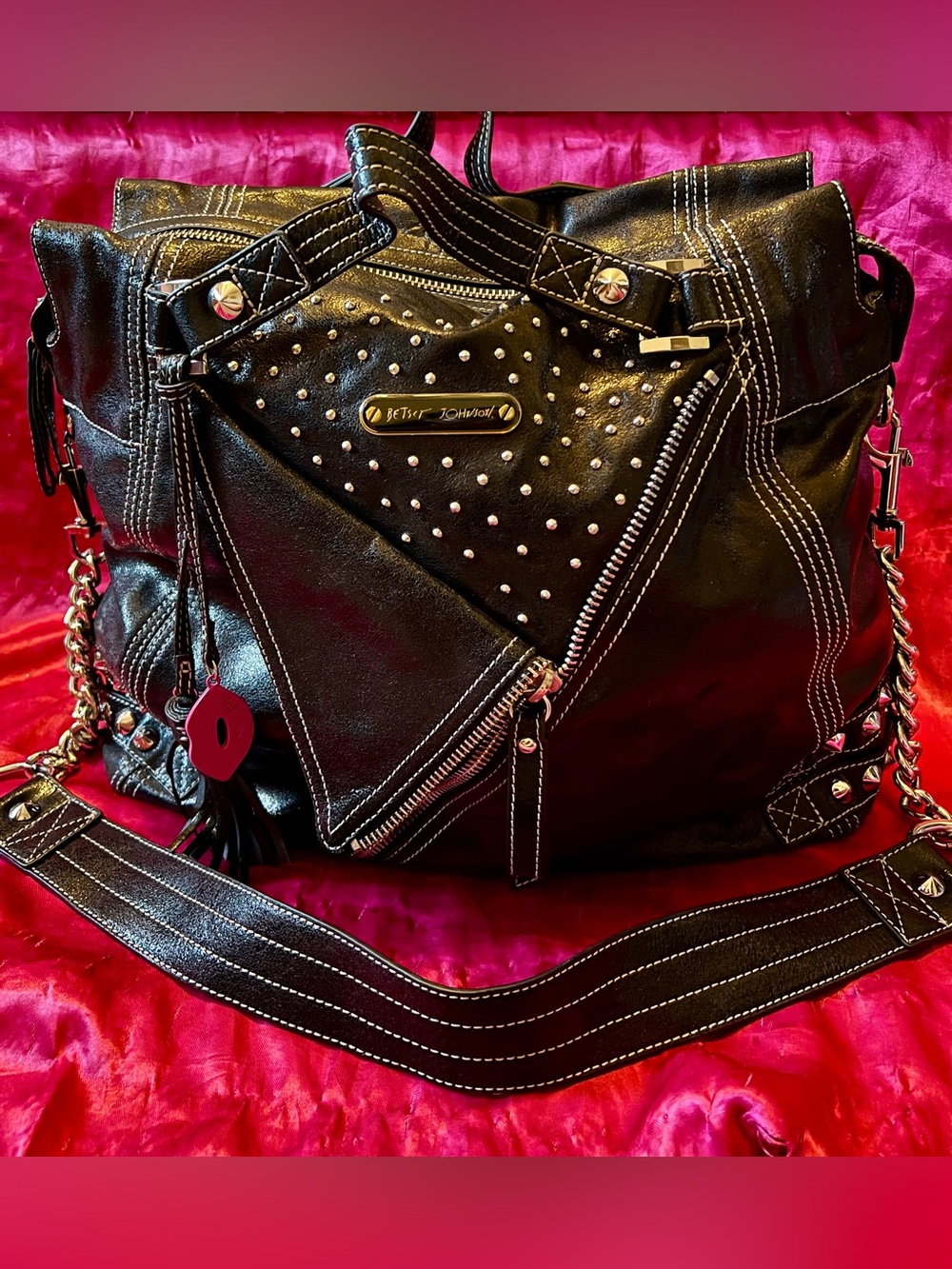 Betsey Johnson Genuine Leather Biker Stud Bag